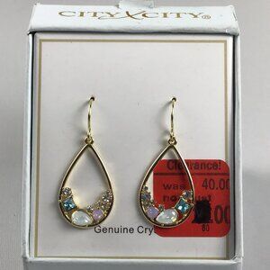 CITY CITY Cluster Women's Multi Color Genuine Crystal Golden Tone Drop Earrings